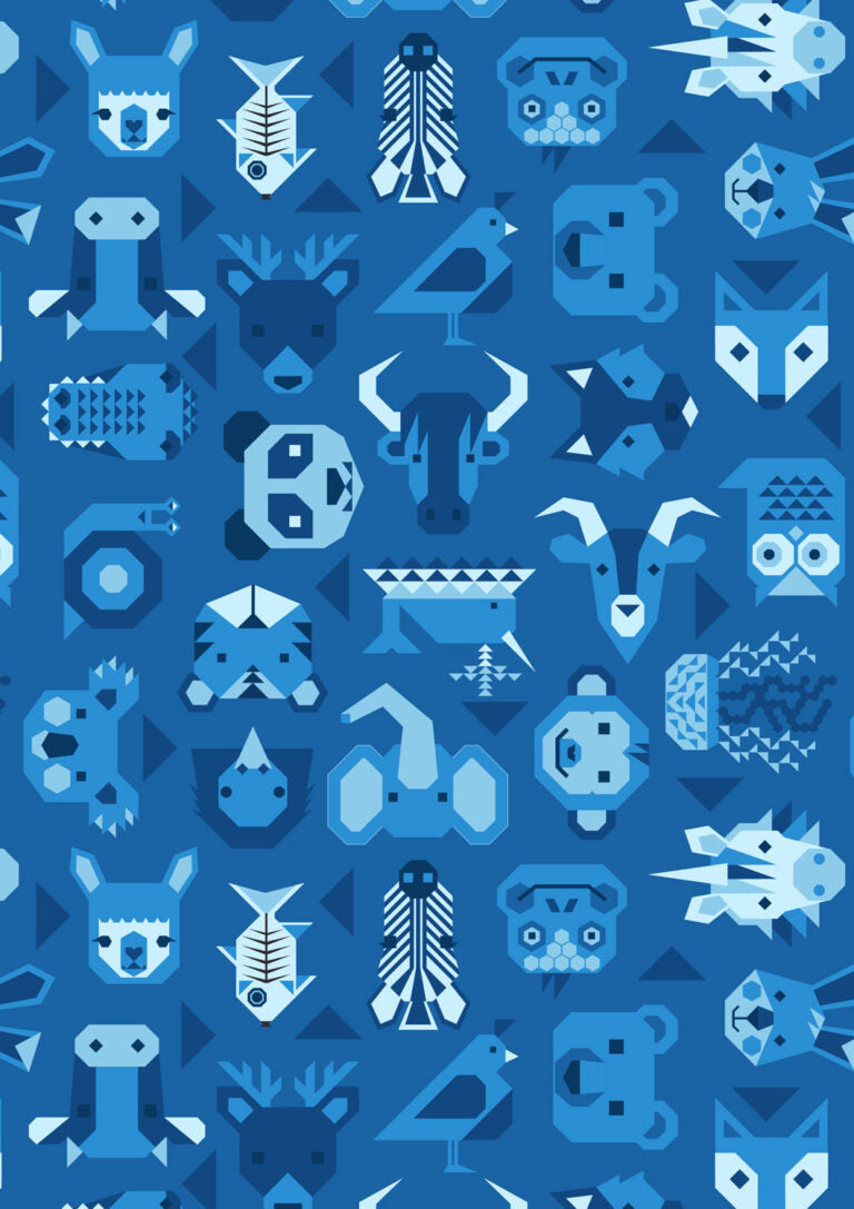 Animals on Bright Blue | Animal Alphabet | Lewis & Irene | Cotton Fabric | A970C