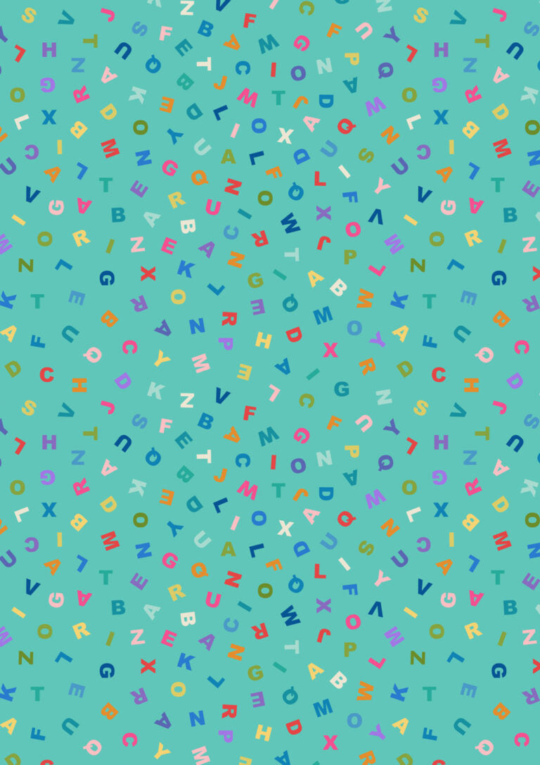 Letters on Turquoise | Animal Alphabet | Lewis & Irene | Cotton Fabric | A972B