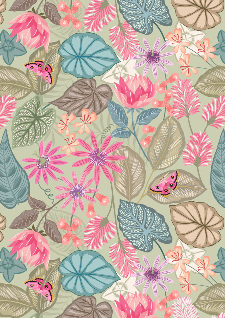Botanical Flora on Soft Sage | Botanical Oasis | Lewis & Irene | Cotton Fabric | A982B