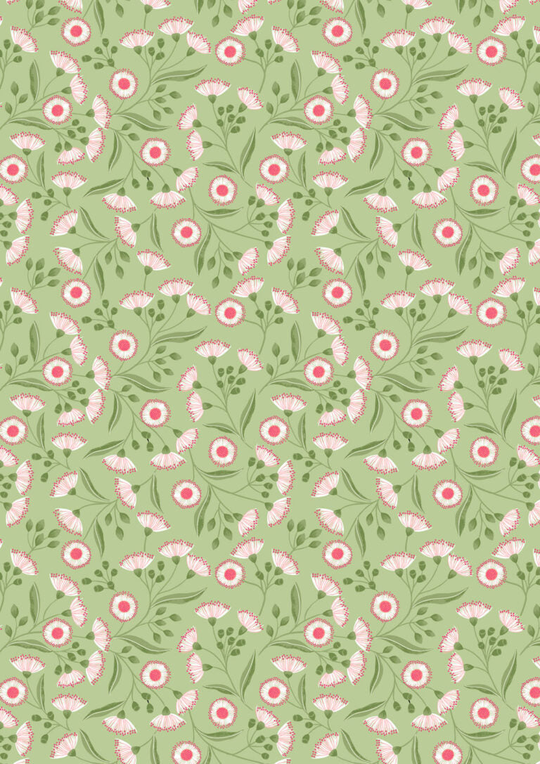 Tropical Flowers on Green | Botanical Oasis | Lewis & Irene | Cotton Fabric | A984C