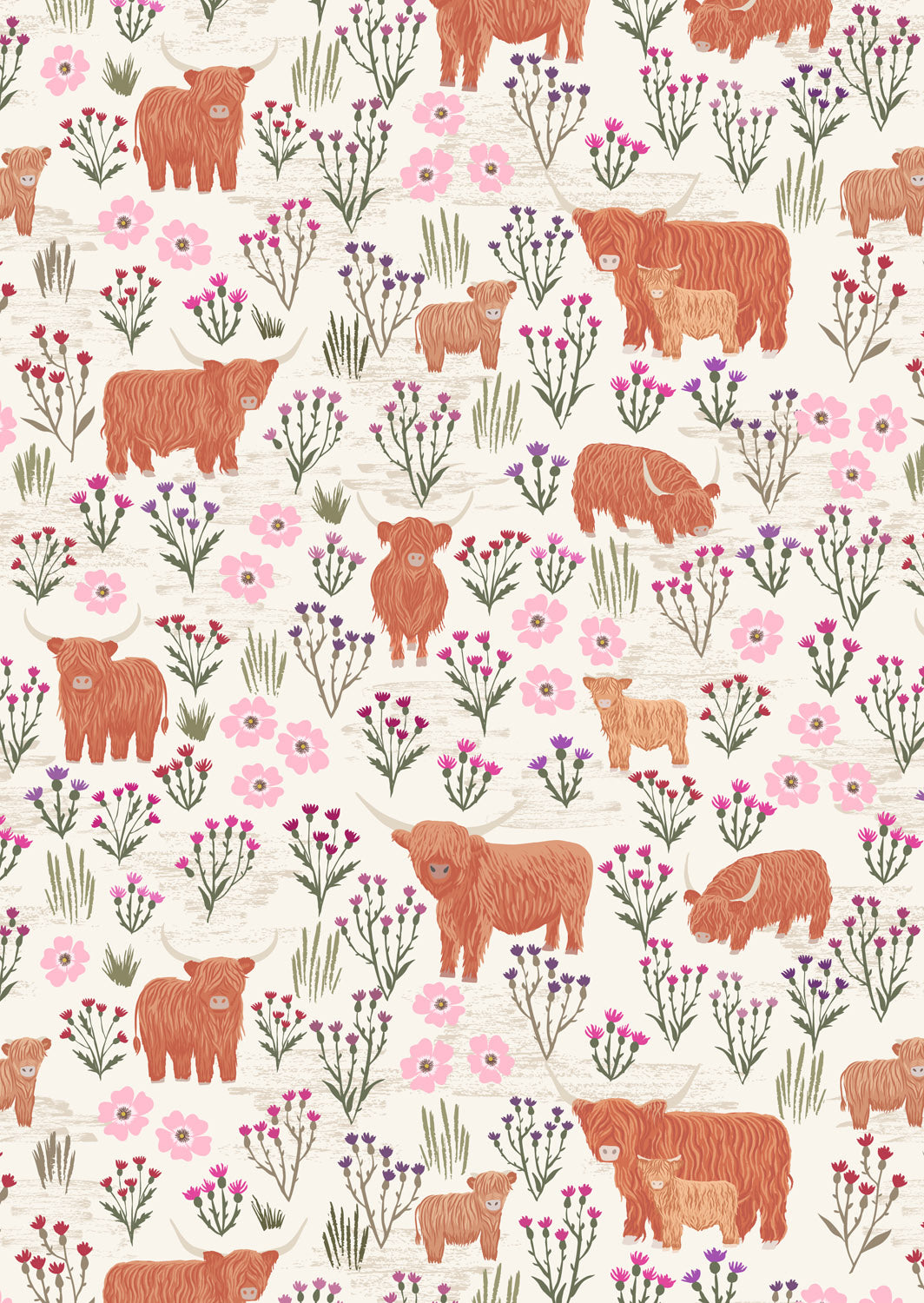Summer meadow Highland on cream | Celtic Summer | Lewis & Irene | Cotton Fabric | A987A