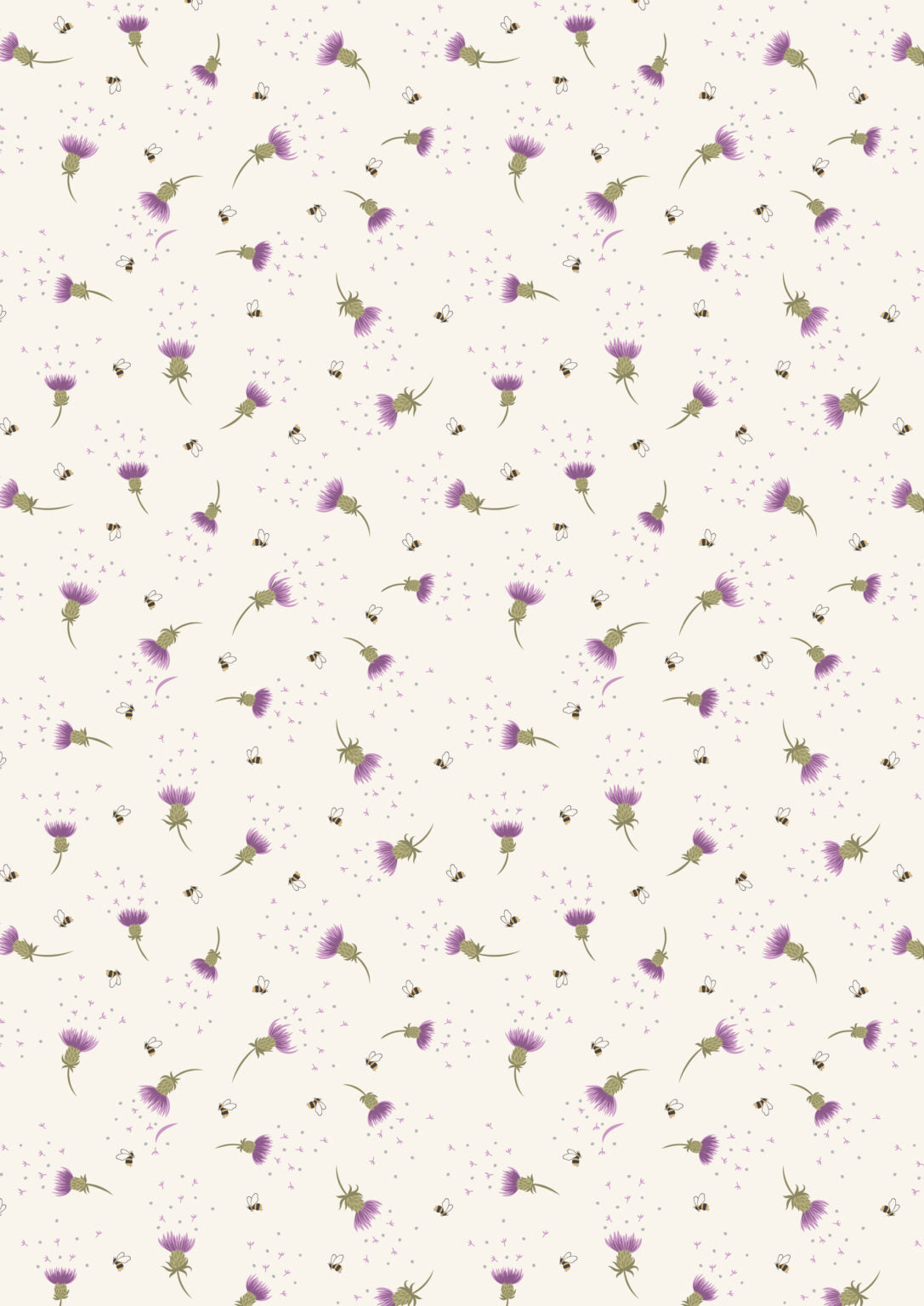 Bee thistle on cream | Celtic Summer | Lewis & Irene | Cotton Fabric | A988A