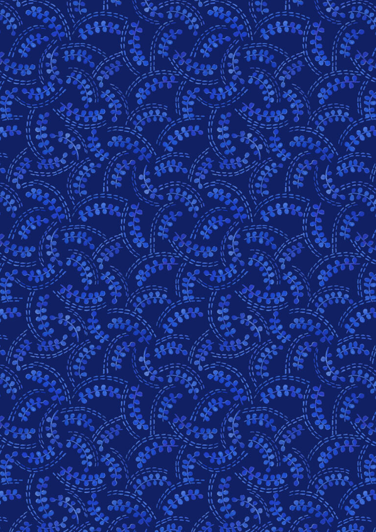 Dark Blue Fronds | Porcelain and Sea Glass | Lewis & Irene | Cotton Fabric | A994C