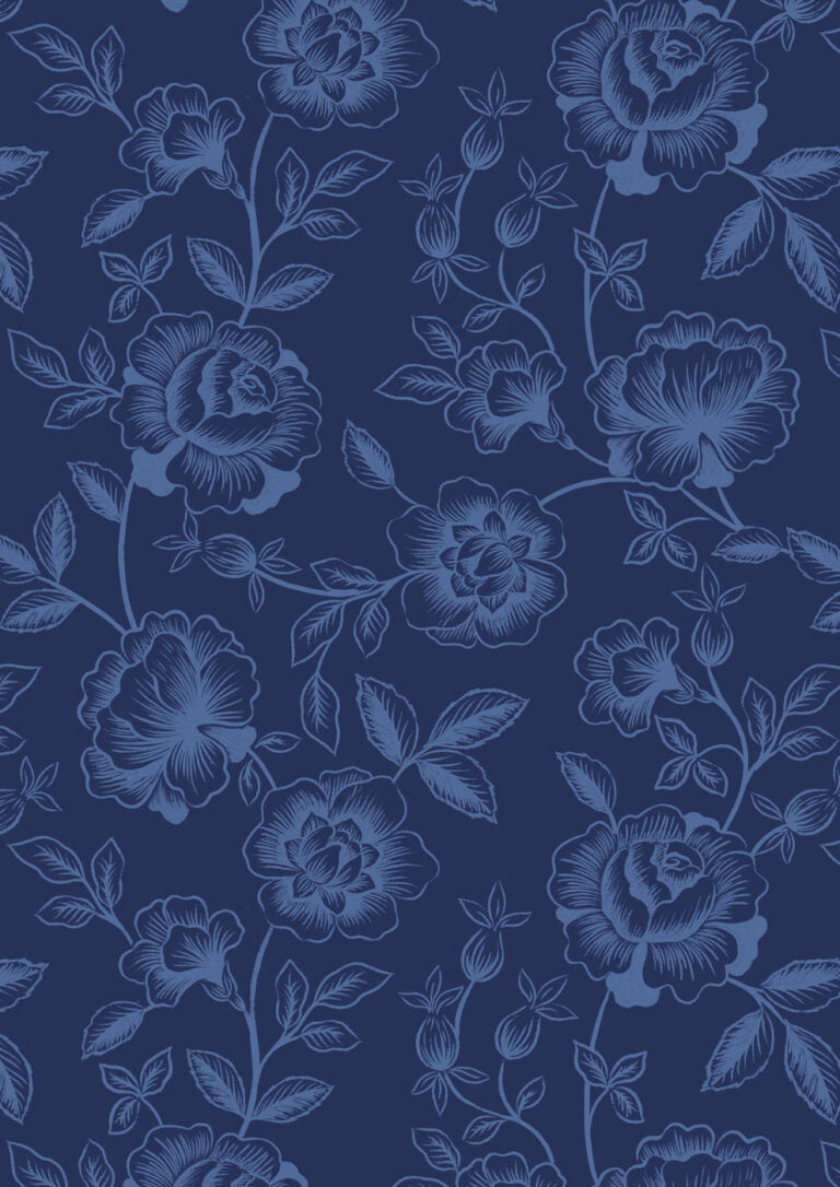 Rose Trail on Dark Blue | Porcelain and Sea Glass | Lewis & Irene | Cotton Fabric | A997C