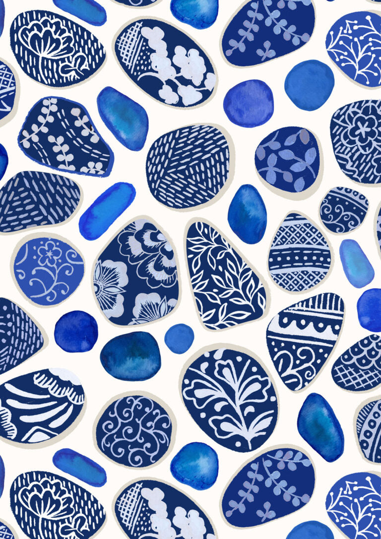 Sea Glass and Pottery Fragments on Cream | Porcelain and Sea Glass | Lewis & Irene | Cotton Fabric | A998A