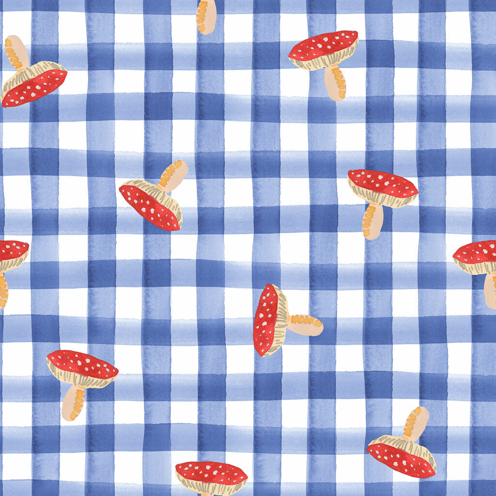 Toadstool Gingham - Indigo | Wee Blue Bell | Lewis & Irene | Cotton Fabric | WB028