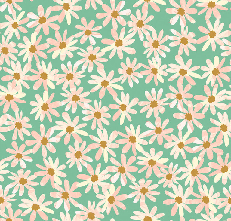 Daisy Chain Mint | Flower Market | Lewis & Irene | Cotton Fabric | WB075