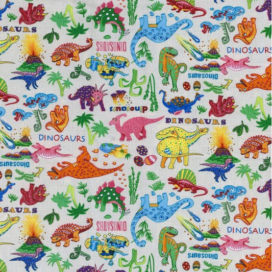 Dinosaur Dance | Cream Col. 103 | Dinosaur Dance Collection | Nutex | Cotton Fabric | 87550