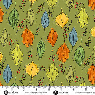 Fall Foliage Olive | Harvest Home by Amy Latta | Andover | Cotton Fabric | A-10113-G