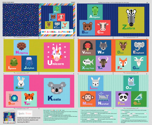 Animal Alphabet Fabric Book Panel | Animal Alphabet | Lewis & Irene | Cotton Fabric | A969