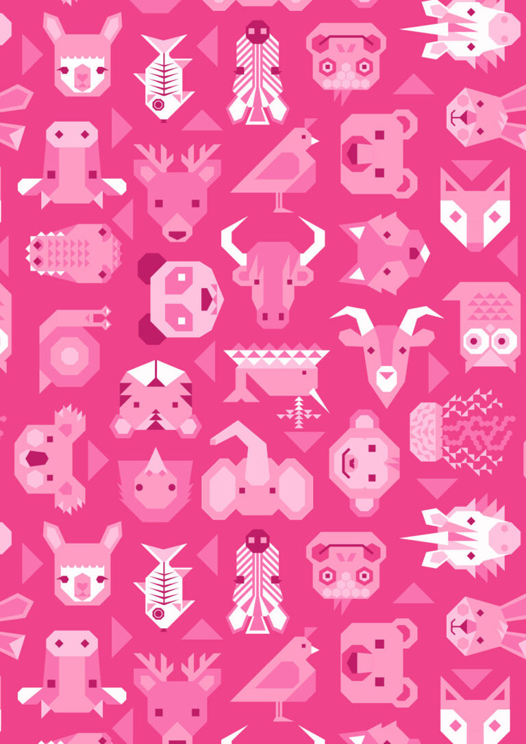 Animals on Bright Pink | Animal Alphabet | Lewis & Irene | Cotton Fabric | A970A