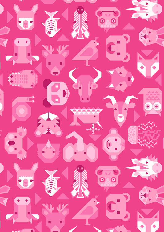 Animals on Bright Pink | Animal Alphabet | Lewis & Irene | Cotton Fabric | A970A
