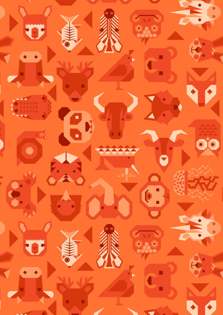 Animals on Orange | Animal Alphabet | Lewis & Irene | Cotton Fabric | A970B