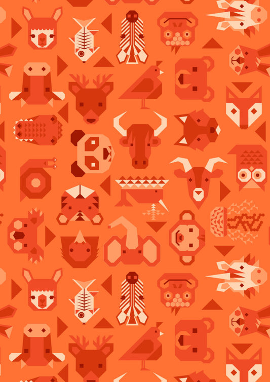 Animals on Orange | Animal Alphabet | Lewis & Irene | Cotton Fabric | A970B