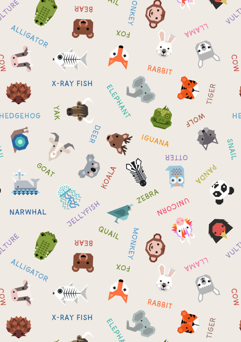 Animal Names on Cream | Animal Alphabet | Lewis & Irene | Cotton Fabric | A971A