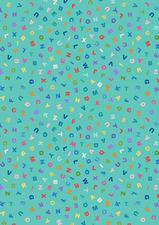 Letters on Turquoise | Animal Alphabet | Lewis & Irene | Cotton Fabric | A972B
