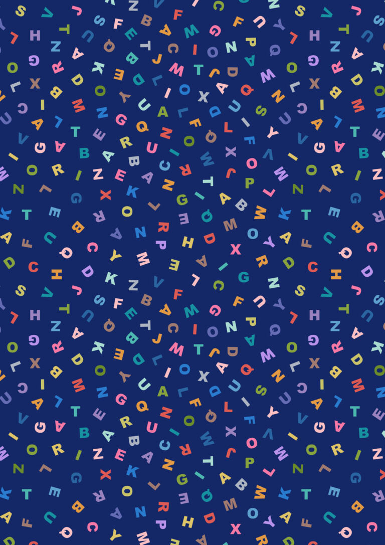 Letters on Dark Blue | Animal Alphabet | Lewis & Irene | Cotton Fabric | A972C