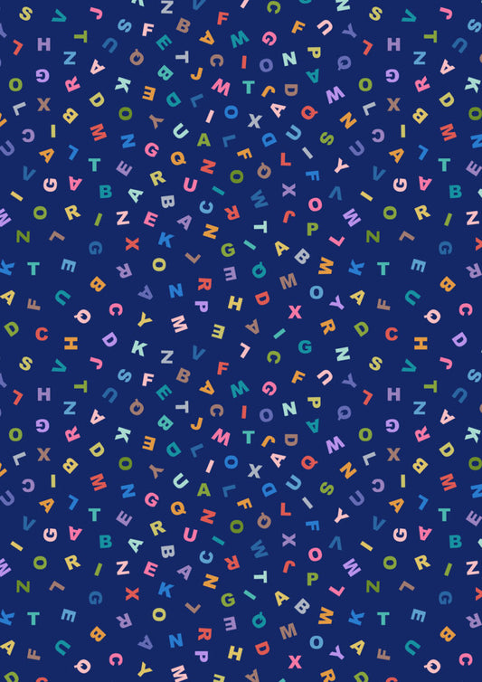 Letters on Dark Blue | Animal Alphabet | Lewis & Irene | Cotton Fabric | A972C