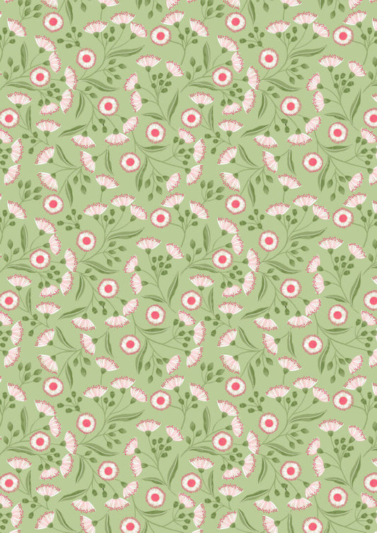 Tropical Flowers on Green | Botanical Oasis | Lewis & Irene | Cotton Fabric | A984C