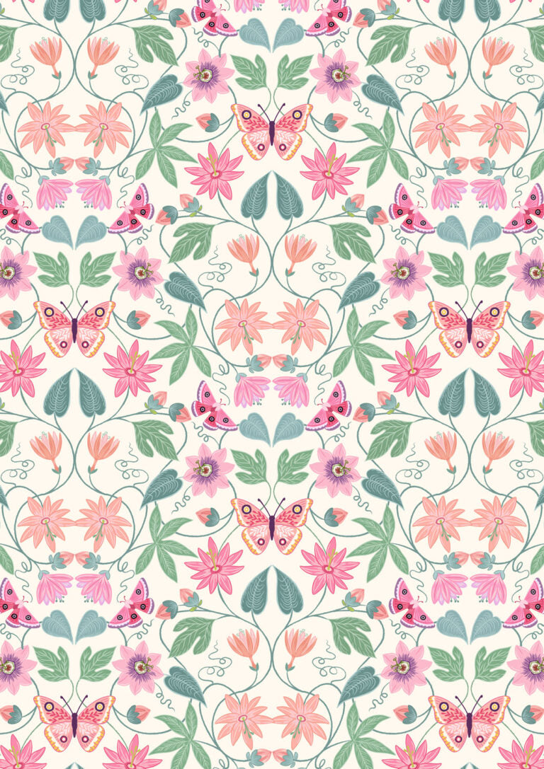 Botanical Butterfly on Cream | Botanical Oasis | Lewis & Irene | Cotton Fabric | A985A