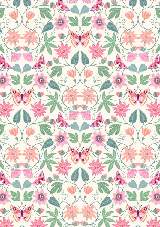 Botanical Butterfly on Cream | Botanical Oasis | Lewis & Irene | Cotton Fabric | A985A