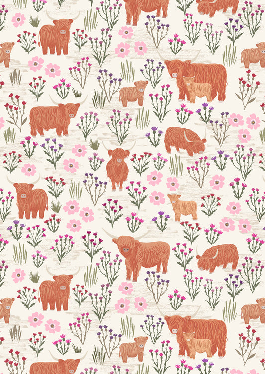 Summer meadow Highland on cream | Celtic Summer | Lewis & Irene | Cotton Fabric | A987A