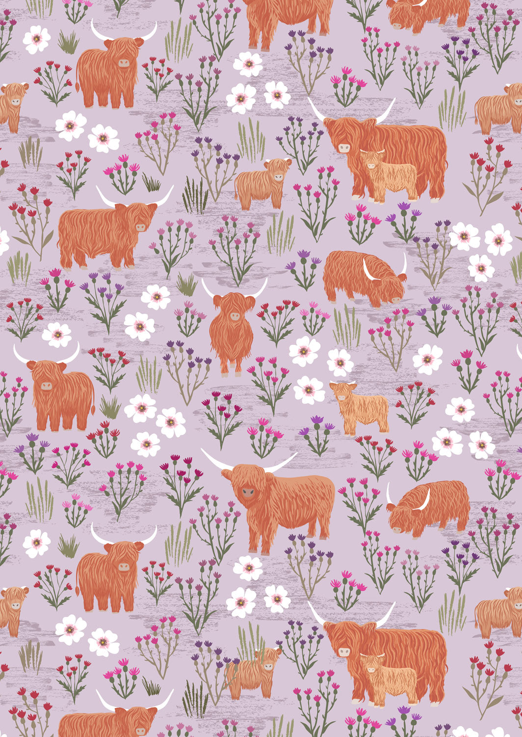 Summer meadow Highland on light heather | Celtic Summer | Lewis & Irene | Cotton Fabric | A987C