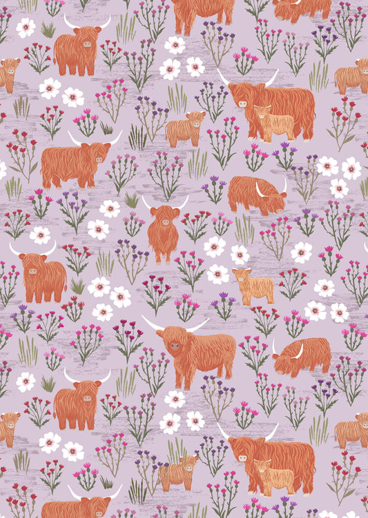 Summer meadow Highland on light heather | Celtic Summer | Lewis & Irene | Cotton Fabric | A987C