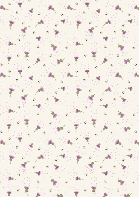 Bee thistle on cream | Celtic Summer | Lewis & Irene | Cotton Fabric | A988A