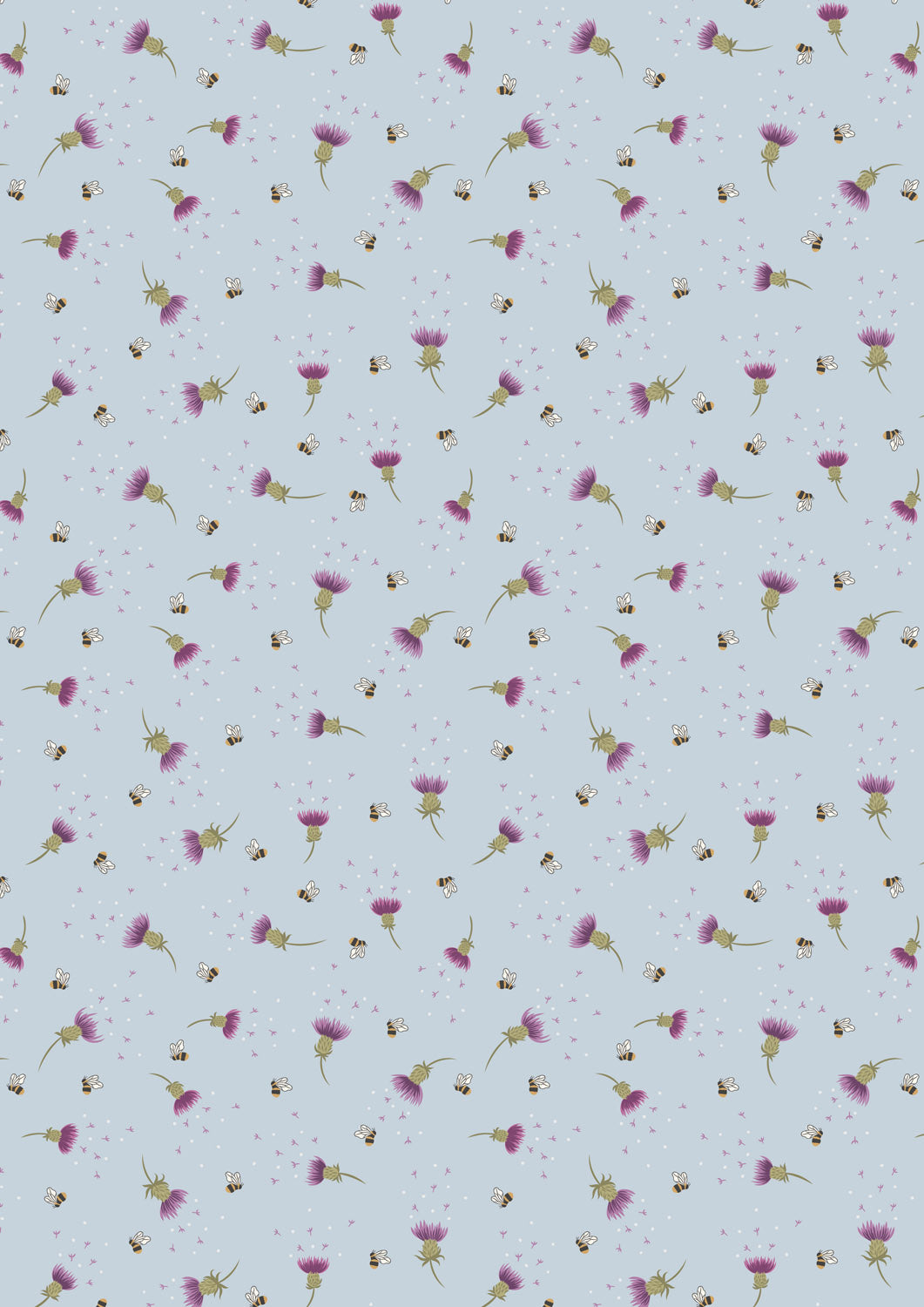 Bee thistle on blue | Celtic Summer | Lewis & Irene | Cotton Fabric | A988B