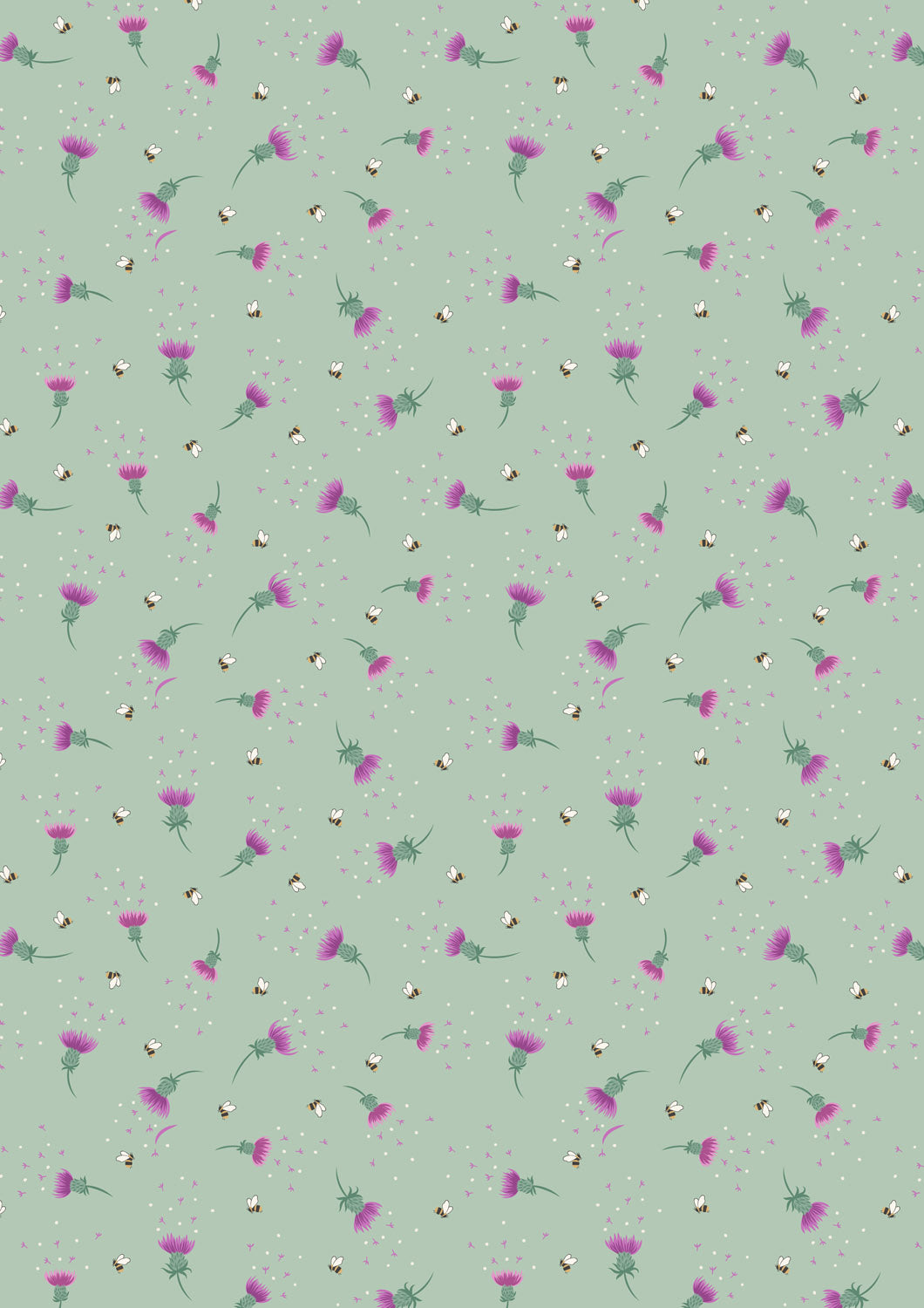 Bee thistle on sage green | Celtic Summer | Lewis & Irene | Cotton Fabric | A988C