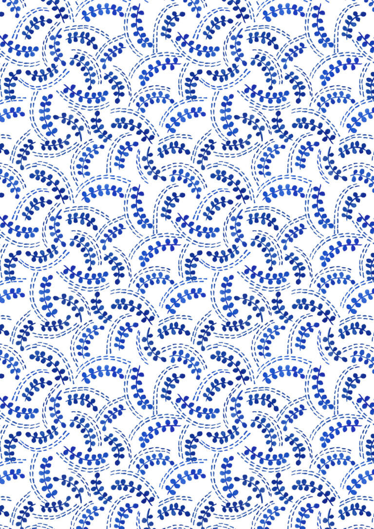 Cream and Blue Fronds | Porcelain and Sea Glass | Lewis & Irene | Cotton Fabric | A994B