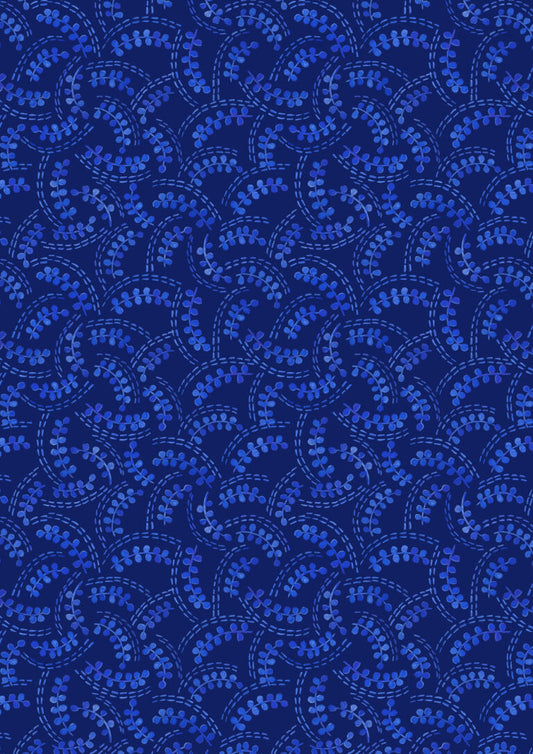 Dark Blue Fronds | Porcelain and Sea Glass | Lewis & Irene | Cotton Fabric | A994C