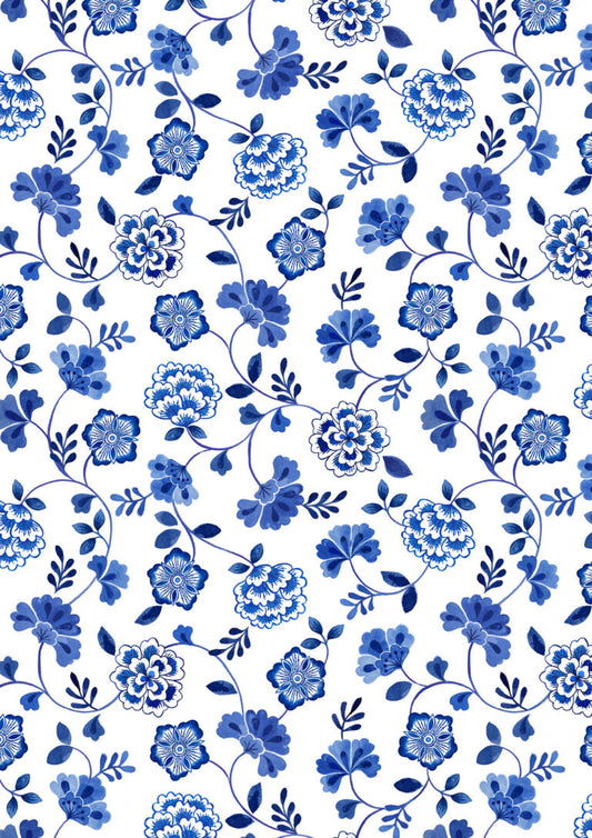 Inky Floral Trails on Cream | Porcelain and Sea Glass | Lewis & Irene | Cotton Fabric | A996A