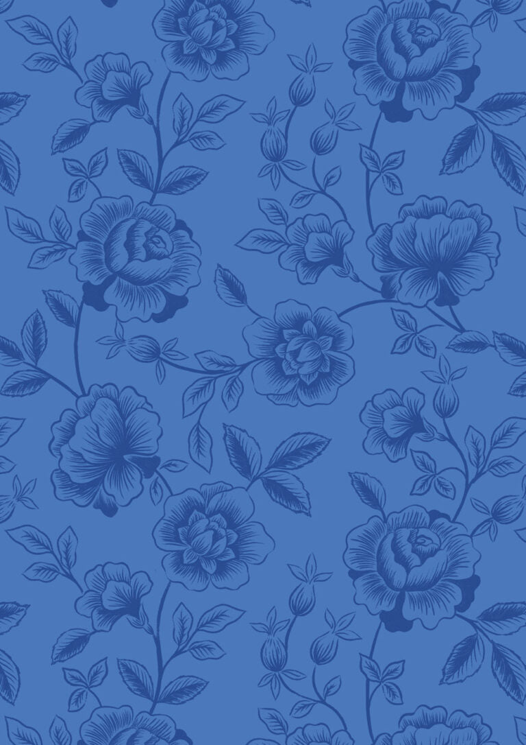 Rose Trail on Mid Blue | Porcelain and Sea Glass | Lewis & Irene | Cotton Fabric | A997B