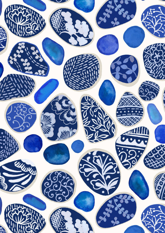Sea Glass and Pottery Fragments on Cream | Porcelain and Sea Glass | Lewis & Irene | Cotton Fabric | A998A