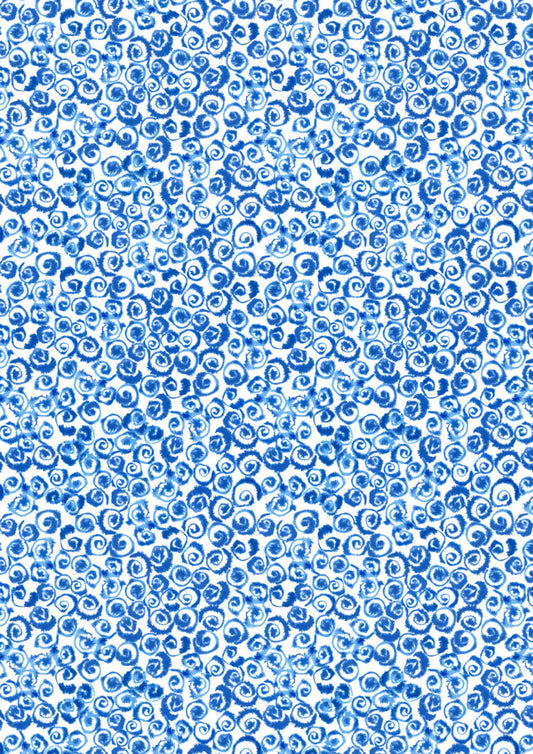 Watery Swirls on Cream | Porcelain and Sea Glass | Lewis & Irene | Cotton Fabric | A999A