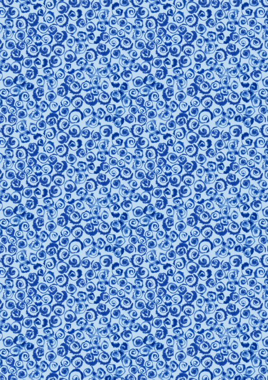 Watery Swirls on Light Blue | Porcelain and Sea Glass | Lewis & Irene | Cotton Fabric | A999B