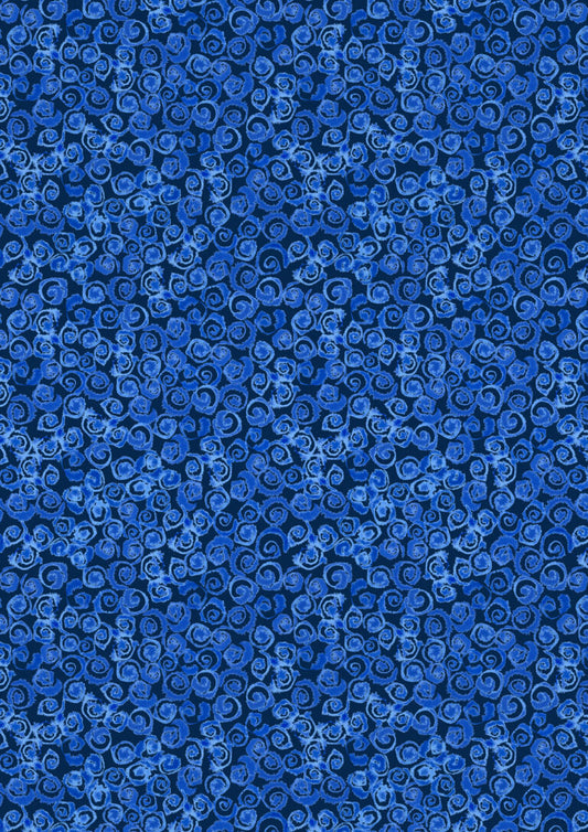 Watery Swirls on Dark Blue | Porcelain and Sea Glass | Lewis & Irene | Cotton Fabric | A999C