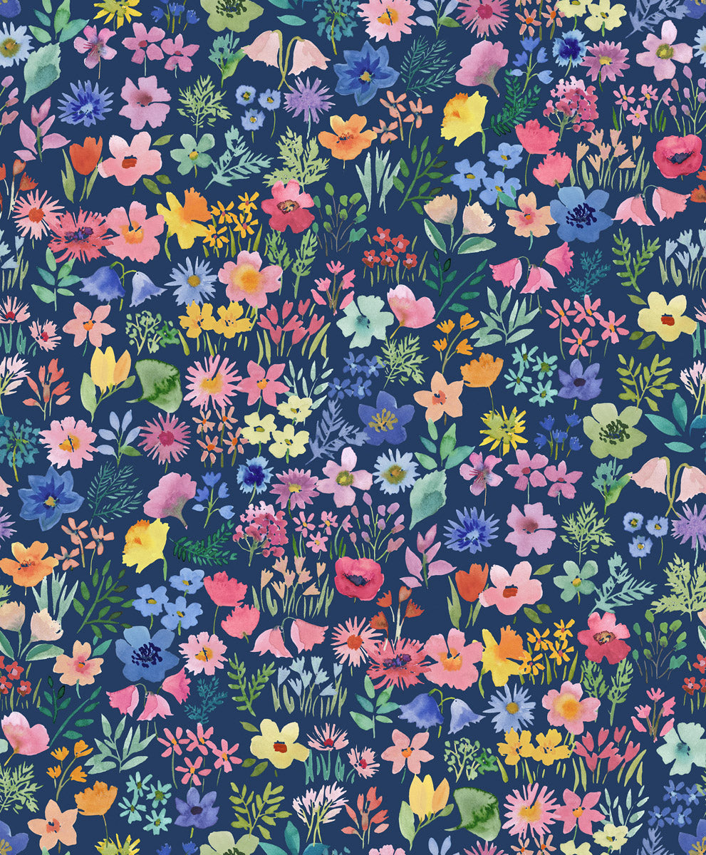Flower Library - Navy | Flower Collection | Lewis & Irene | Cotton Fabric | BG031