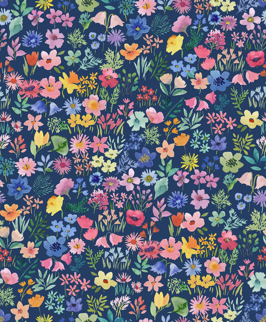 Flower Library - Navy | Flower Collection | Lewis & Irene | Cotton Fabric | BG031