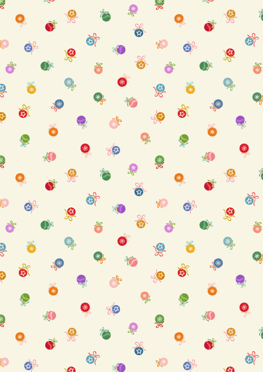 Baubles on cream (with gold metallic) | Oh Christmas Tree | Lewis & Irene | Cotton Fabric | C119.1