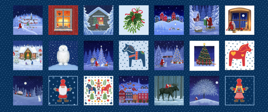 Tomtens Folklore Christmas 5" squares (Panel 45") | Tomtens Folklore | Lewis & Irene | Cotton Fabric | CE53