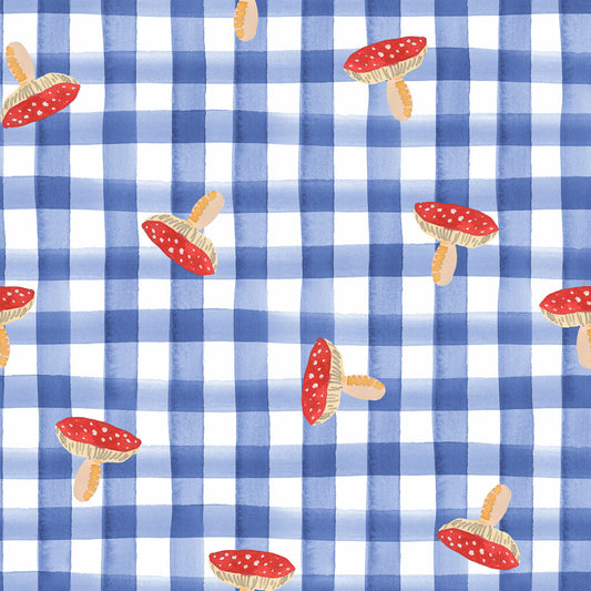 Toadstool Gingham - Indigo | Wee Blue Bell | Lewis & Irene | Cotton Fabric | WB028