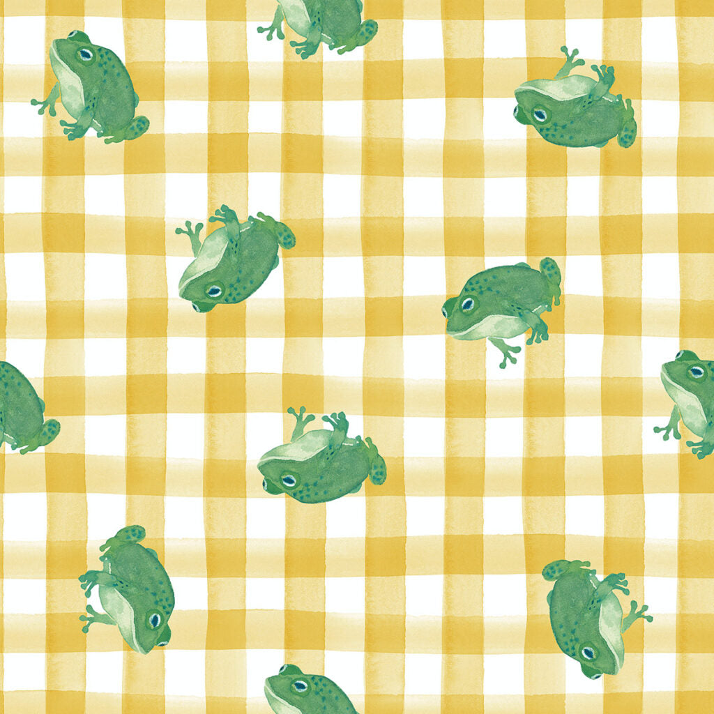 Frog Gingham - Sunshine | Wee Blue Bell | Lewis & Irene | Cotton Fabric | WB029