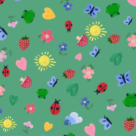Little Things - Green Grass | Wee Blue Bell | Lewis & Irene | Cotton Fabric | WB033