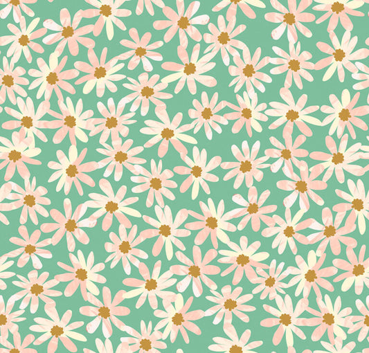 Daisy Chain Mint | Flower Market | Lewis & Irene | Cotton Fabric | WB075