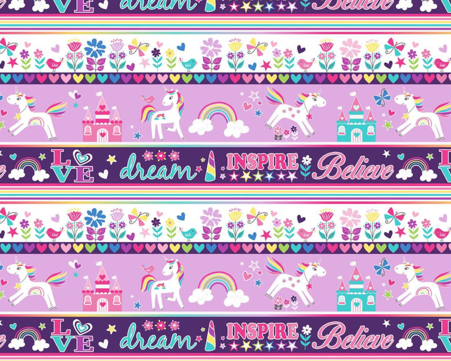 Unicorn Magic Stripe Multi | Benartex Magic Rainbows | Cotton Fabric | CP9799