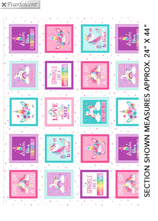 Unicorn Magic Boxes White Panel | Benartex Magic Rainbows | Cotton Fabric